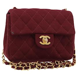 CHANEL Matelasse Chain Shoulder Bag Cotton Bordeaux Gold CC Auth 171294