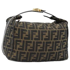 FENDI Zucca Canvas Vanity Hand Bag Black Brown Auth 181720