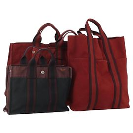 Hermès BORSA HERMES Her Line in tela 4 Set Rosso Nero Auth BA13063
