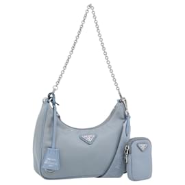 Borsa a tracolla PRADA Re-Edition Nylon Blu Argento Auth ka4501A