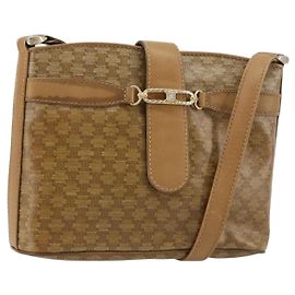 Céline CELINE Macadam Canvas Schultertasche PVC Leder Beige Gold Auth 182451