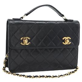 CHANEL Matelasse 23 Double Turn Lock Chain Lamb Skin 2way CC Auth 181941SAV