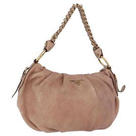 Sac à bandoulière à chaîne PRADA en cuir Rose Or Auth yk20410A