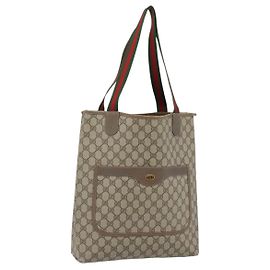 Bolso Tote GUCCI GG Supreme Web Sherry Line PVC Beige 39 02 003 Auth BA13156