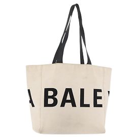 BALENCIAGA Tote Bag Canvas Beige Silber Auth BA13082