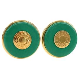 Boucles d'oreilles HERMES Serie Leather metal Green Auth BA12999V - Hermès