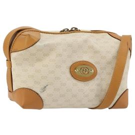Borsa a Spalla GUCCI Micro GG Supreme PVC Bianco Oro Auth 180109