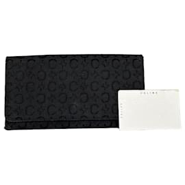 Céline Cartera de tela Vintage Celine CC Monogram Negra Oro