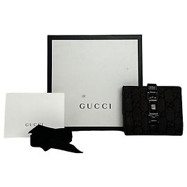 Tarjetero Vintage Gucci GG Supreme Negro Marrón Plata