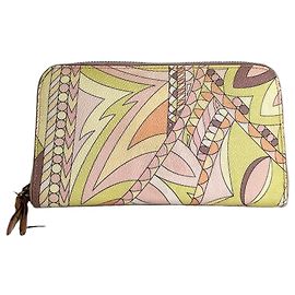 Autre Marque Cartera Vintage Pucci de Lona con Ribete de Cuero Rosa Amarillo Óxido