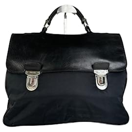 Bolso Tote de Nylon Vintage Prada Negro Plata