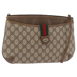 GUCCI GG Supreme Web Sherry Line Tasche PVC Beige Gold 904 02 026 Auth BA12949