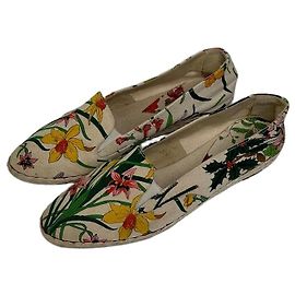 Vintage Gucci Floral Canvas Espadrilles Beige EU37