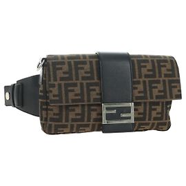 FENDI Zucca Canvas Mamma Baguette Shoulder Bag 2way Black Brown Auth 181574SAM