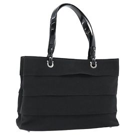 Borsa Salvatore Ferragamo in tela e pelle vernice Nero Argento Auth ka4464