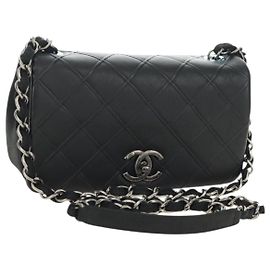 Borsa a tracolla con catena CHANEL Cosmos Line in pelle di agnello nera e argento CC Auth 181582SM