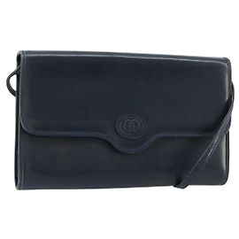 GUCCI Schultertasche aus Leder Navy Gold Auth BA12947
