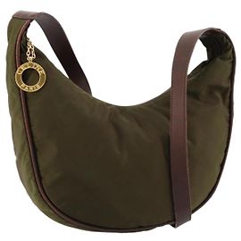 Céline CELINE Circle Shoulder Bag Nylon Khaki Gold Auth 181636