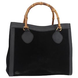 Bolso Tote GUCCI Bamboo de ante negro y dorado 002 1186 0260 Auth 180120