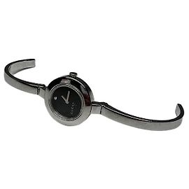 Reloj pulsera vintage Gucci de acero inoxidable plata y negro