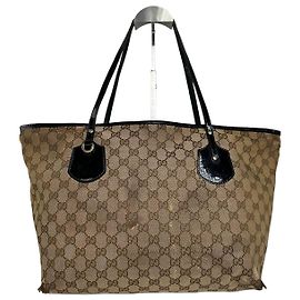 Vintage Gucci GG Supreme Tote Bag Beige Braun Schwarz mit Hardware