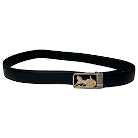 Céline Vintage Celine Ledergürtel Schwarz Goldene Schnalle