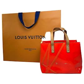 Borsa Tote Vintage Louis Vuitton in Pelle Vernice Rosso Arancio