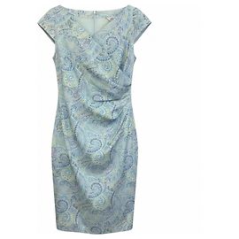 Vestido de algodón con estampado paisley azul claro y mangas cortas Max Mara