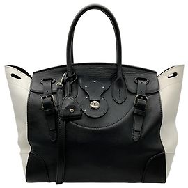 Borsa Soft Ricky 33 in pelle di vitello nero / bianco Ralph Lauren
