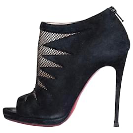 Botines de ante negro de punta abierta Christian Louboutin Talla 37 de segunda mano
