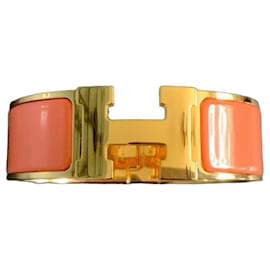 Hermès Collier de Chien Bangle - Gold-Toned Metal & Peach Melba Enamel