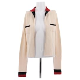 Chanel Cardigan creme mit rotem Kragen S