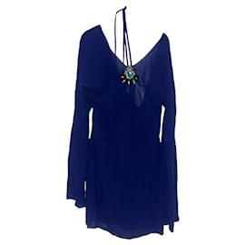 Versace Beachwear Abito in chiffon di seta blu
