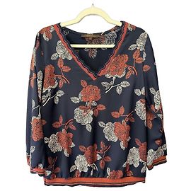 Blusa La Fée Maraboutée Stampa Floreale Blu Navy e Arancione