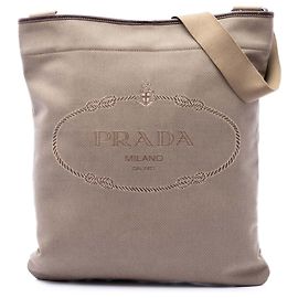 Borsa a tracolla Prada in tela beige Canapa con logo