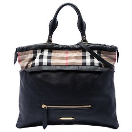 Borsa tote convertibile Big Crush in pelle con finiture House Check Burberry nero