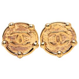 Chanel Gold CC Goldplattierte runde Clip-Ohrringe