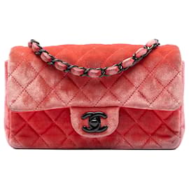 Chanel Orange Mini Rectangular Classic Velvet Single Flap