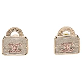Orecchini Chanel Gold CC Ottone Resina Strass Top Handle Bag Push Back