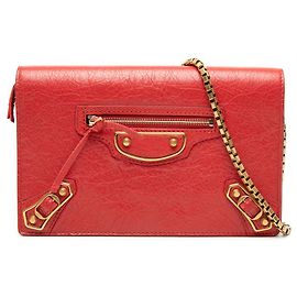 Portafoglio con catena Balenciaga Red Chevre Motocross Metallic Edge