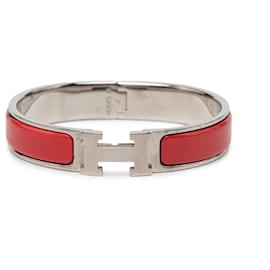 Pulseira Hermès Clic H em esmalte vermelho estreita PM