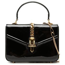 Borsa a mano Gucci Black Mini Patent Sylvie 1969