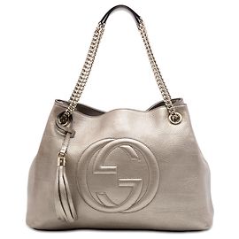Tote Soho Chain in pelle di vitello metallizzata oro di medie dimensioni Gucci