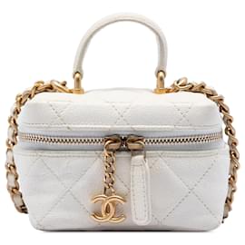 Chanel Vanity Case Mini in Caviar Bianco con Zip e Catena
