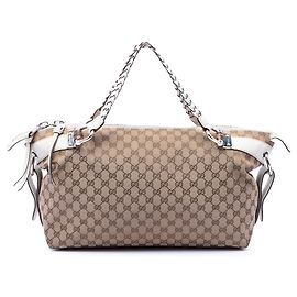Gucci Tote Beige Medium GG Canvas Bamboo Bar