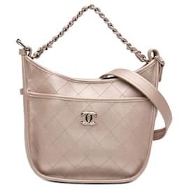 Chanel Pink Small Quilted Metallic Calfskin Jungle Stroll Hobo