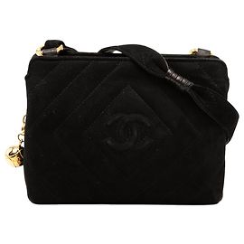 Chanel Black CC Diamond Quilted Suede Crossbody