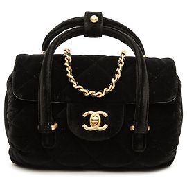 Chanel Black Mini Quilted Velvet Top Handle Flap