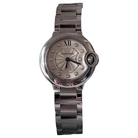 Cartier Ballon Bleu Armbanduhr aus Edelstahl mit Diamantindizes
