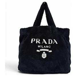 Borsa tote in spugna blu navy scuro Prada